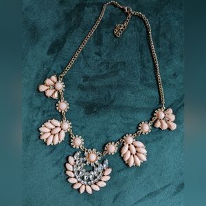 Soft pink adjustable jeweled statement necklace w. Rose Gold metallics